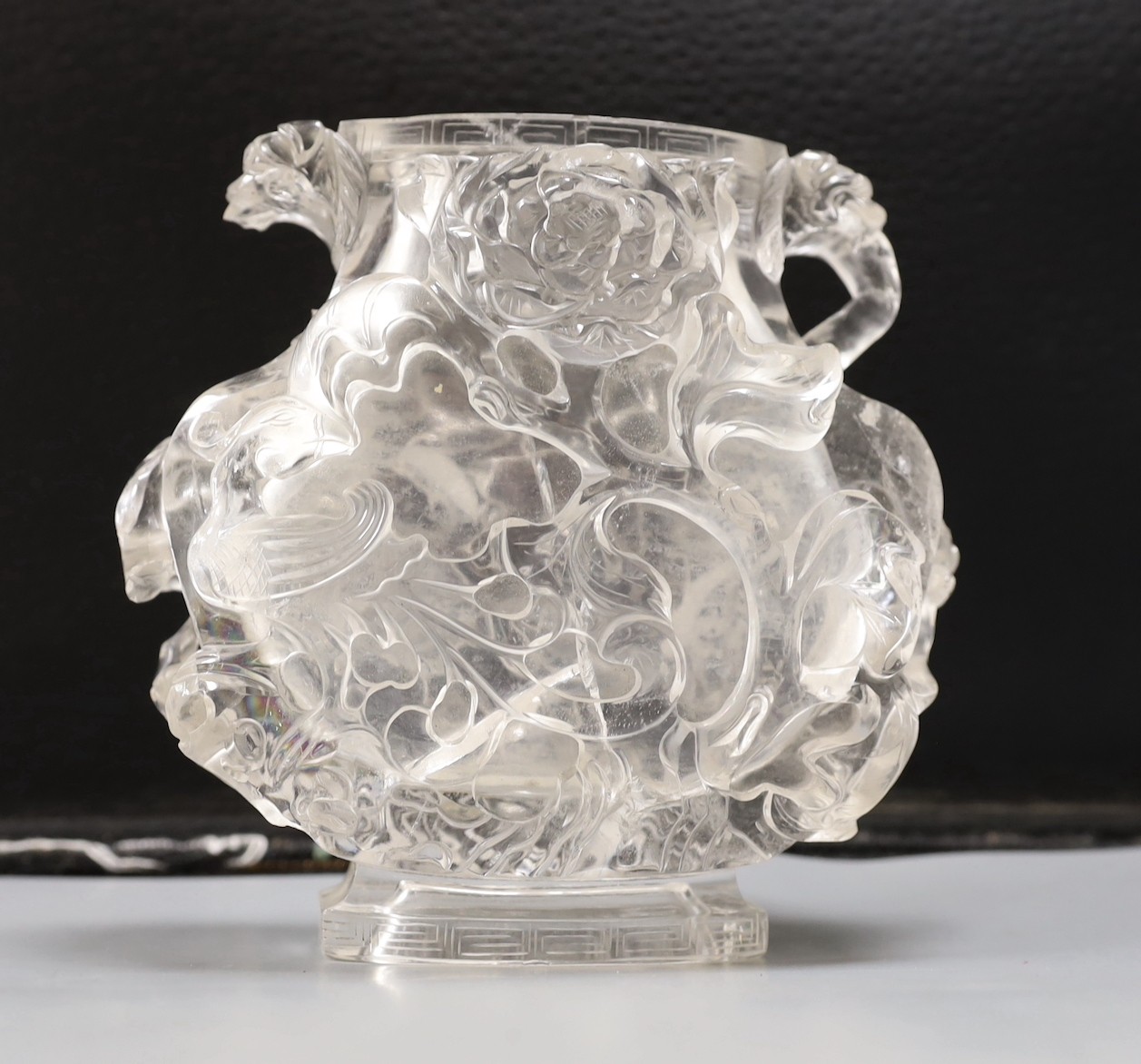 A Chinese rock crystal ‘phoenix’ vase, 15cm tall